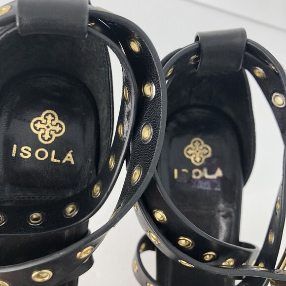 ISOLA Damar Black Sandal 3.5" Heels Grommets Womens Size 9.5 - Picture 9 of 11